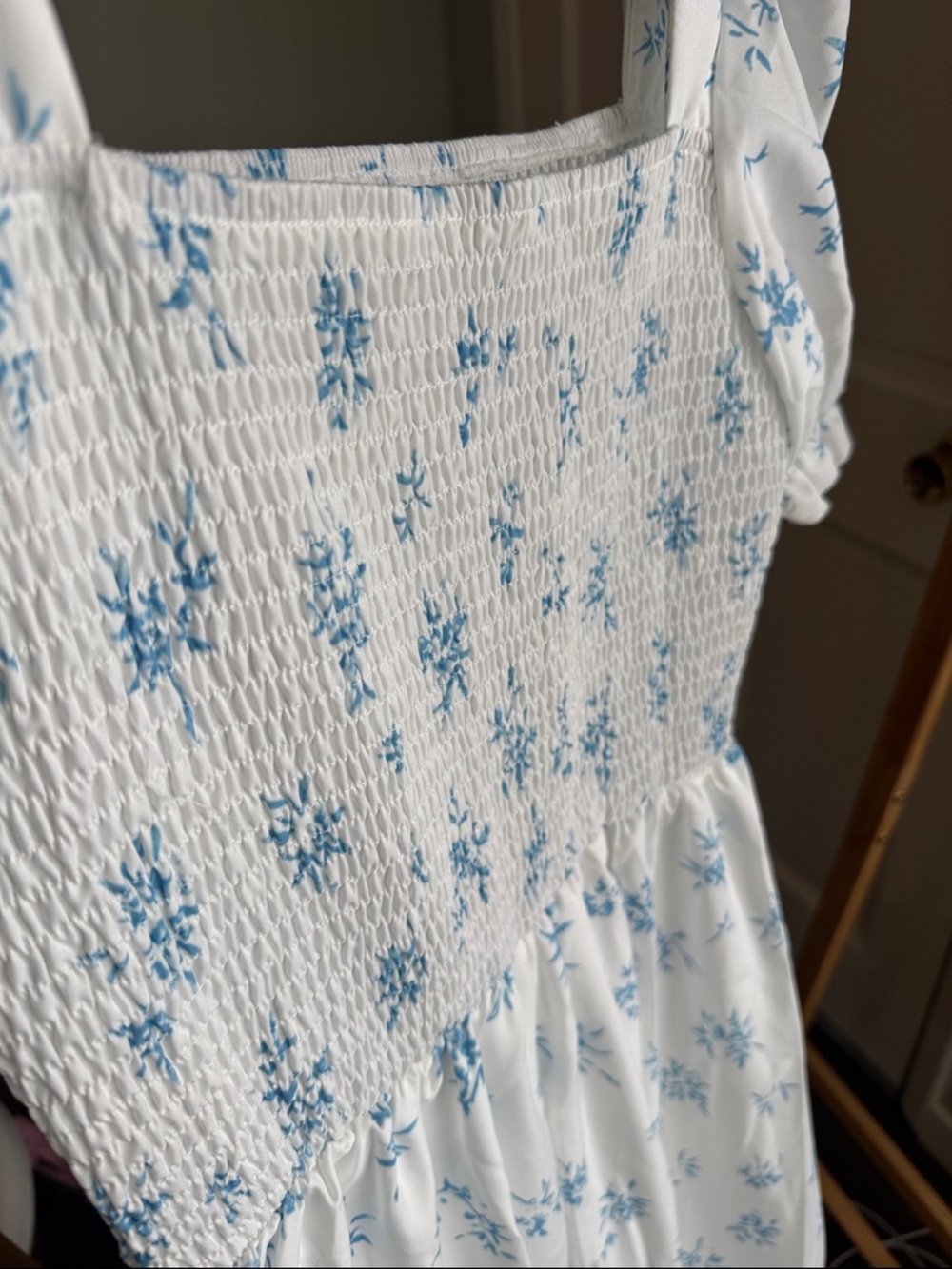 White Maxi Dress with Blue Floral Print - Picture 2 of 2